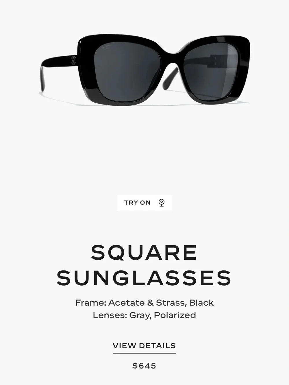 CHANEL Black Sunglasses with Crystal-Embellished Logo Temples